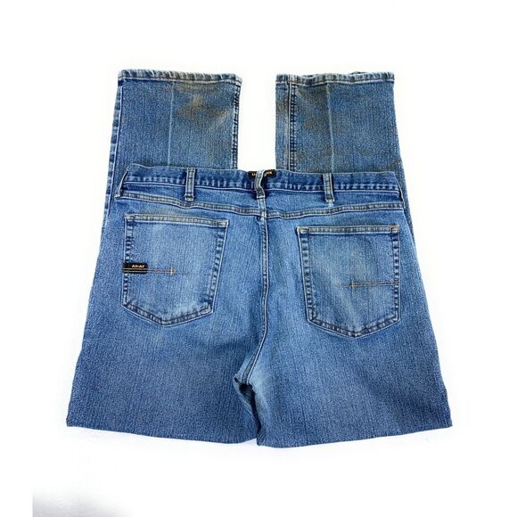 Ariat Rebar Men's M4‎ Relaxed Bootcut Stretch Distressed Work Blue Jeans 38x31* - Picture 1 of 16